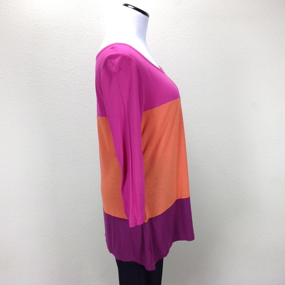 Loft Orange & Pink Striped ¾ Sleeve Top - Picture 5 of 8